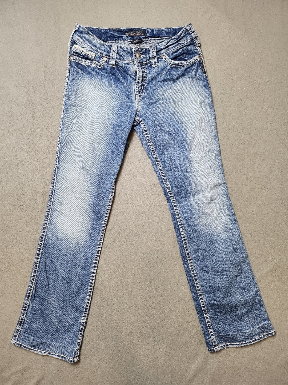 Womens Silver bootcut Jeans Suki Flap 17" size 29 boot cut flare flap pockets